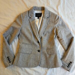Banana Republic 0P Grey Herringbone Tweed Academy Wool Blend Blazer